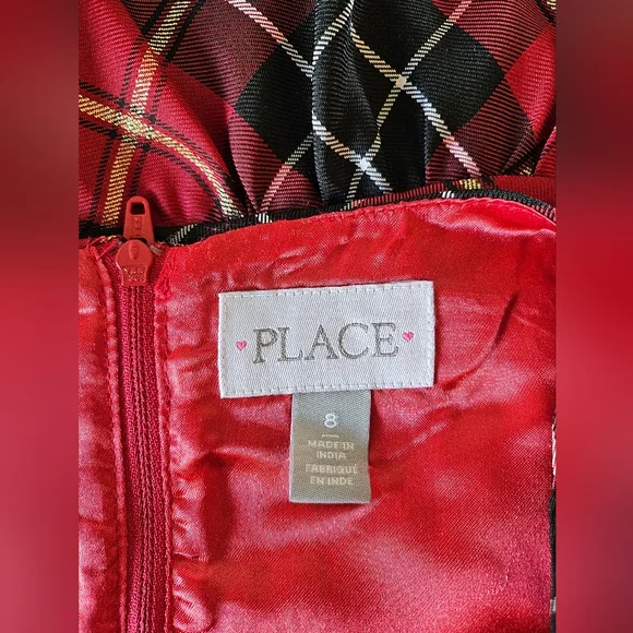 The children's place red plaid fit and flare bow christmas dress 8 - Picture 4 of 5